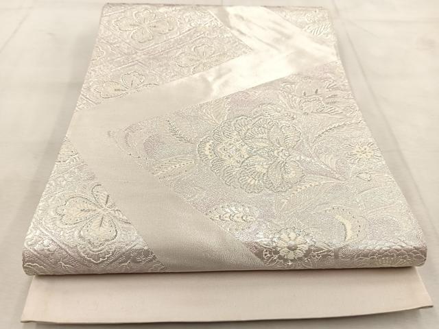 平和屋着物◎六通柄袋帯　唐織　更紗花菱文　銀糸　正絹　逸品　BAAU8930yc