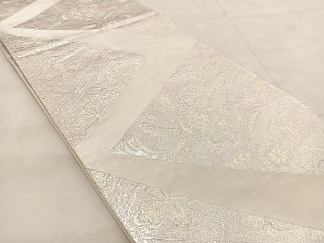 平和屋着物◎六通柄袋帯　唐織　更紗花菱文　銀糸　正絹　逸品　BAAU8930yc
