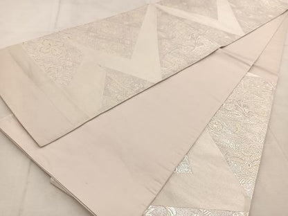 平和屋着物◎六通柄袋帯　唐織　更紗花菱文　銀糸　正絹　逸品　BAAU8930yc
