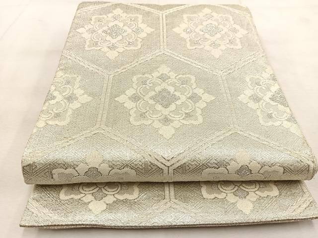平和屋着物◎佐賀錦　全通柄袋帯　亀甲花文　銀糸　正絹　逸品　BAAU8935yc