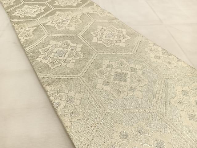 平和屋着物◎佐賀錦　全通柄袋帯　亀甲花文　銀糸　正絹　逸品　BAAU8935yc