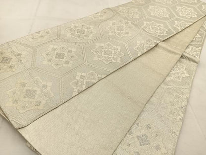 平和屋着物◎佐賀錦　全通柄袋帯　亀甲花文　銀糸　正絹　逸品　BAAU8935yc