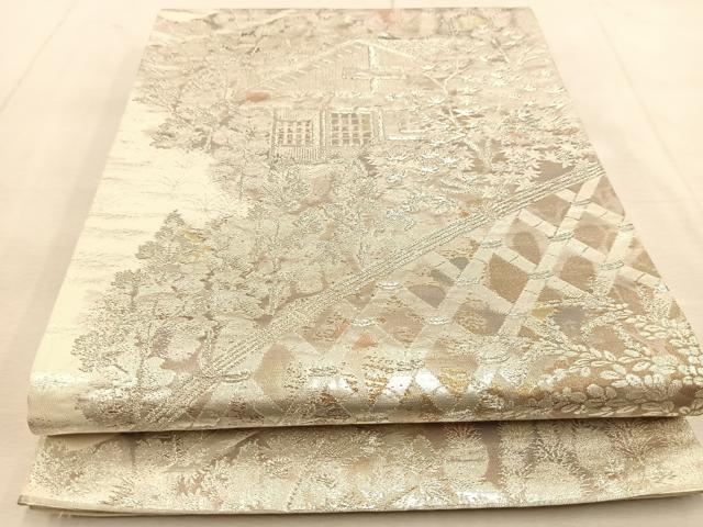 平和屋着物◎六通柄袋帯　風景樹林文　古京錦　二重引箔　正絹　逸品　BAAU8939yc