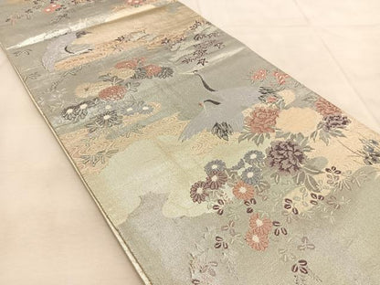 平和屋着物◎九百佐賀錦　六通柄袋帯　飛鶴風景文　金銀糸　正絹　逸品　BAAU8940yc