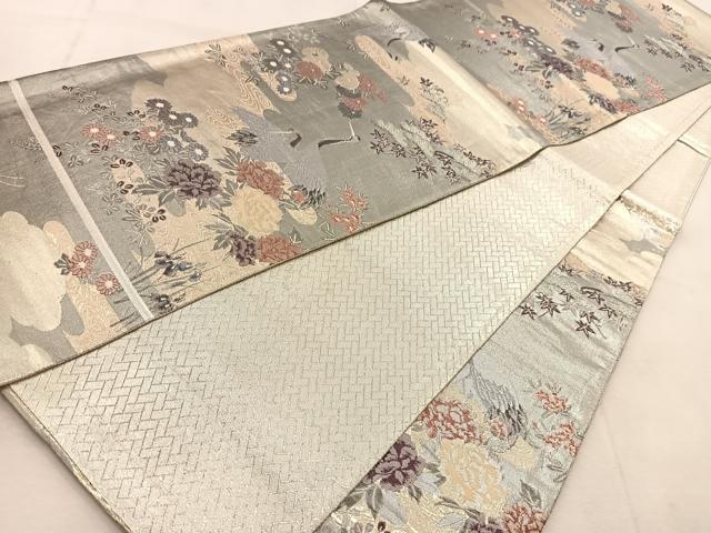 平和屋着物◎九百佐賀錦　六通柄袋帯　飛鶴風景文　金銀糸　正絹　逸品　BAAU8940yc