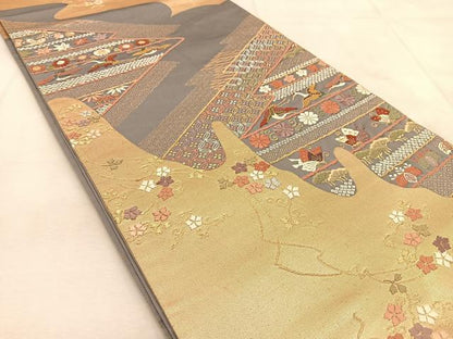 平和屋着物◎六通柄袋帯　唐織　吉祥動物花文　金糸　正絹　逸品　BAAU8941yc