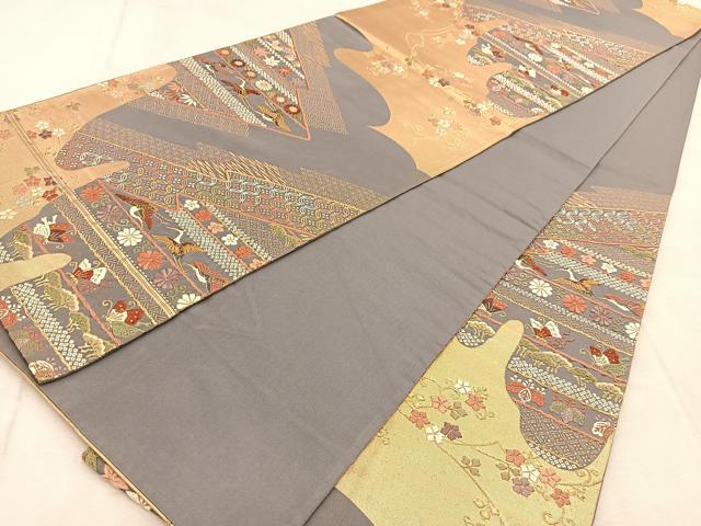 平和屋着物◎六通柄袋帯　唐織　吉祥動物花文　金糸　正絹　逸品　BAAU8941yc