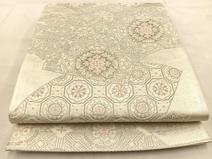 平和屋着物◎六通柄袋帯　唐織　地紙更紗花文　プラチナ二重箔　正絹　逸品　BAAU8949yc