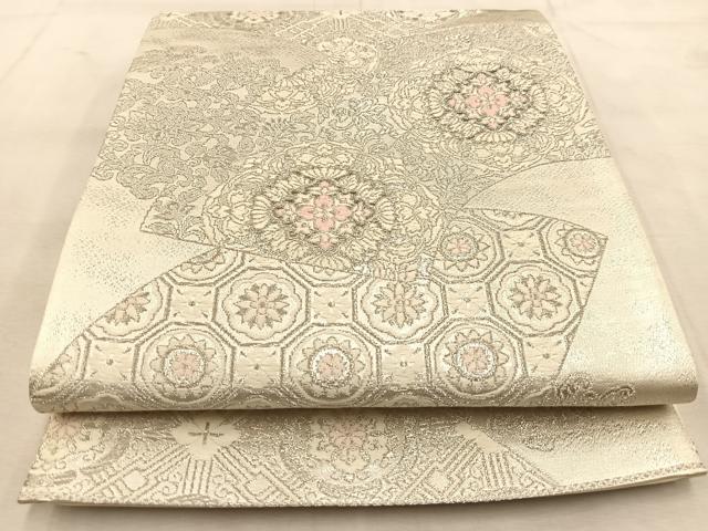 平和屋着物◎六通柄袋帯　唐織　地紙更紗花文　プラチナ二重箔　正絹　逸品　BAAU8949yc