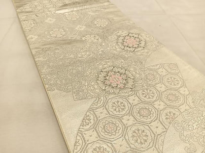 平和屋着物◎六通柄袋帯　唐織　地紙更紗花文　プラチナ二重箔　正絹　逸品　BAAU8949yc