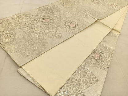 平和屋着物◎六通柄袋帯　唐織　地紙更紗花文　プラチナ二重箔　正絹　逸品　BAAU8949yc