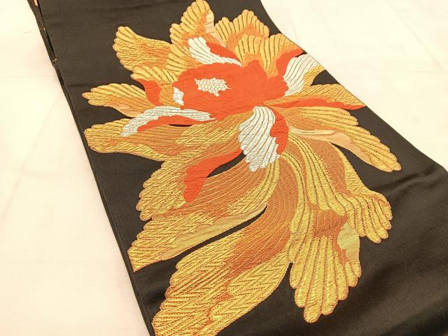 平和屋着物◎六通柄袋帯　唐織　舞花文　黒地　金銀糸　正絹　逸品　BAAU8962yc