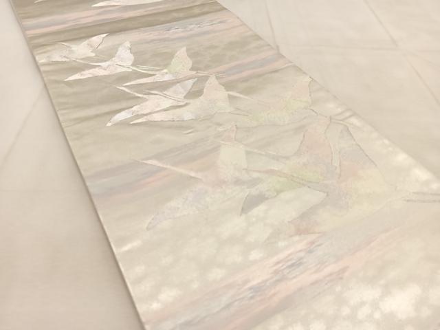 平和屋着物◎六通柄袋帯　群鶴　銀糸　正絹　逸品　BAAU8981yc