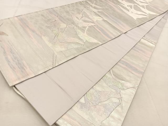 平和屋着物◎六通柄袋帯　群鶴　銀糸　正絹　逸品　BAAU8981yc