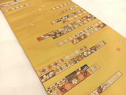 平和屋着物◎六通柄袋帯　唐織　横段更紗花鳥文　古典名錦　古代九百錦　金糸　引箔　正絹　逸品　BAAU8988yc