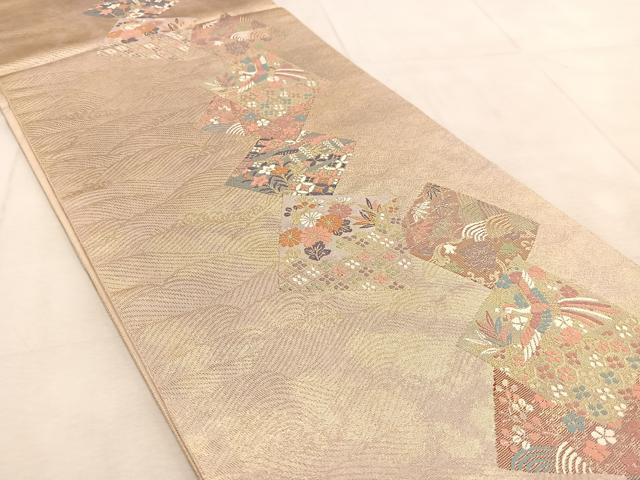 平和屋着物◎六通柄袋帯　色紙重ね鳳凰花文　金糸　正絹　逸品　BAAU9001yc