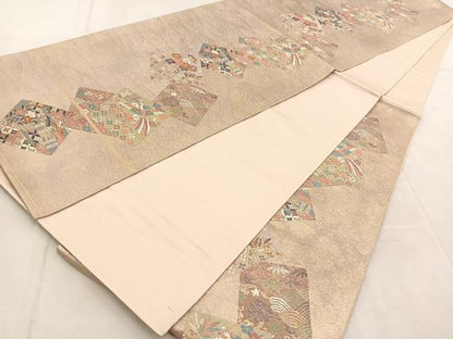 平和屋着物◎六通柄袋帯　色紙重ね鳳凰花文　金糸　正絹　逸品　BAAU9001yc