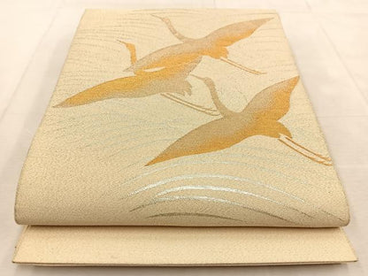 平和屋着物◎太鼓柄袋帯　綴れ　飛鶴立波文　金銀糸　正絹　逸品　BAAU9014yc