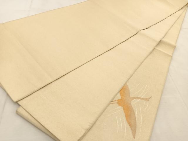 平和屋着物◎太鼓柄袋帯　綴れ　飛鶴立波文　金銀糸　正絹　逸品　BAAU9014yc