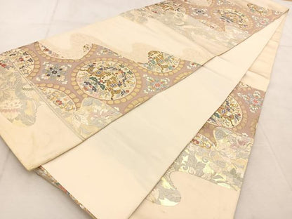 平和屋着物◎六通柄袋帯 唐織 狩猟更紗花鳥文 金銀糸 正絹 逸品 BAAU9023yc