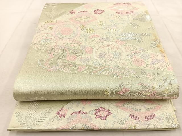 平和屋着物◎六通柄袋帯 唐織 吉祥花鳥文 金銀糸 正絹 逸品 BAAU9026yc