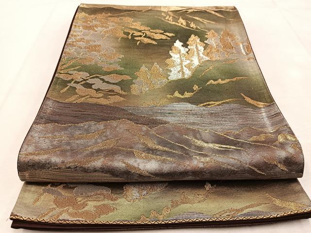 平和屋着物◎六通柄袋帯　遠山樹林文　金銀糸　引箔　正絹　逸品　BAAU9038yc
