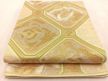 平和屋着物◎六通柄袋帯 唐織 蜀江向かい鳳凰文 金銀糸 正絹 逸品 BAAU9041yc