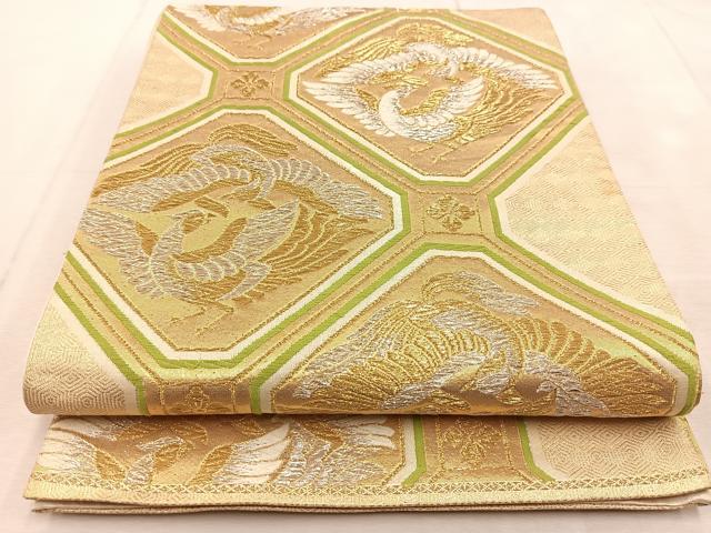 平和屋着物◎六通柄袋帯 唐織 蜀江向かい鳳凰文 金銀糸 正絹 逸品 BAAU9041yc