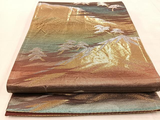 平和屋着物◎六通柄袋帯 遠山松文 金銀糸 引箔 正絹 逸品 BAAU9044yc