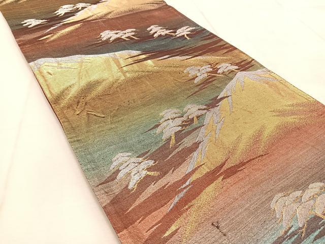 平和屋着物◎六通柄袋帯 遠山松文 金銀糸 引箔 正絹 逸品 BAAU9044yc