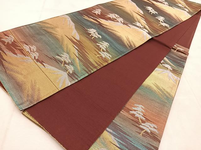 平和屋着物◎六通柄袋帯 遠山松文 金銀糸 引箔 正絹 逸品 BAAU9044yc
