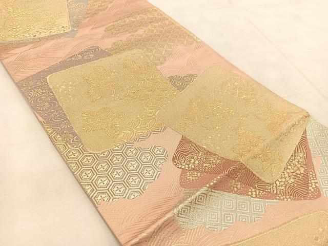 平和屋着物◎六通柄袋帯 光悦色紙重ね文 金銀糸 正絹 逸品 BAAU9047yc
