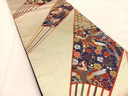 平和屋着物◎六通柄袋帯 唐織 元禄鳳凰桜文 金銀糸 正絹 逸品 BAAU9051yc