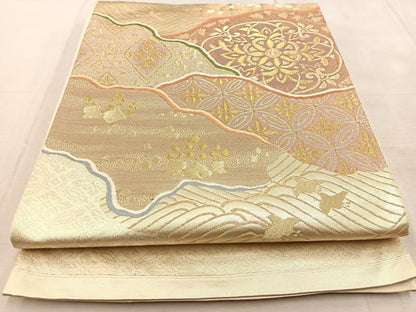 平和屋着物◎太鼓柄袋帯 吉祥花鳥文 金糸 正絹 逸品 BAAU9052yc