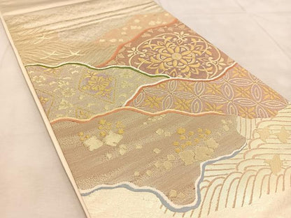 平和屋着物◎太鼓柄袋帯 吉祥花鳥文 金糸 正絹 逸品 BAAU9052yc