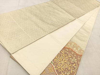 平和屋着物◎太鼓柄袋帯 吉祥花鳥文 金糸 正絹 逸品 BAAU9052yc