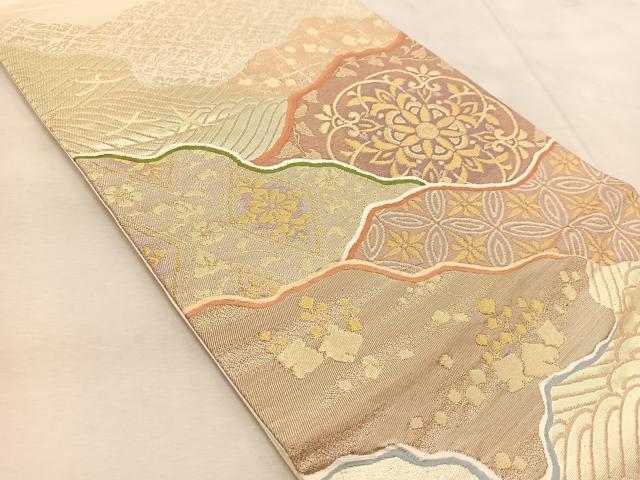 平和屋着物◎太鼓柄袋帯 吉祥花鳥文 金糸 正絹 逸品 BAAU9052yc