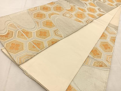 平和屋着物◎六通柄袋帯 唐織 亀甲花菱文 金銀糸 正絹 逸品 BAAU9053yc
