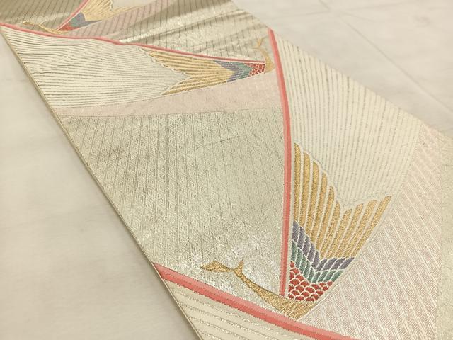 平和屋着物◎六通柄袋帯　唐織　孔雀文　金銀糸　正絹　逸品　BAAU9057yc