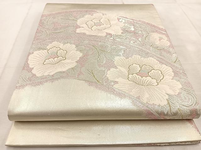 平和屋着物◎六通柄袋帯　唐織　牡丹　金銀糸　正絹　逸品　BAAU9058yc