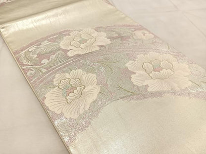 平和屋着物◎六通柄袋帯　唐織　牡丹　金銀糸　正絹　逸品　BAAU9058yc