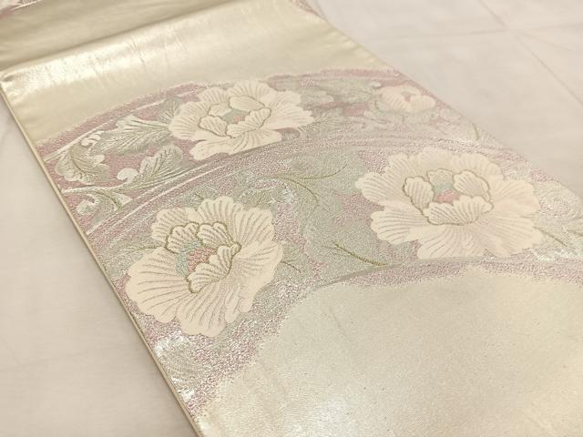 平和屋着物◎六通柄袋帯　唐織　牡丹　金銀糸　正絹　逸品　BAAU9058yc