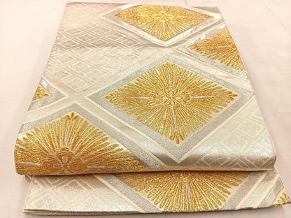 平和屋着物◎六通柄袋帯　雪輪笹花文　金銀糸　正絹　逸品　BAAU9069yc