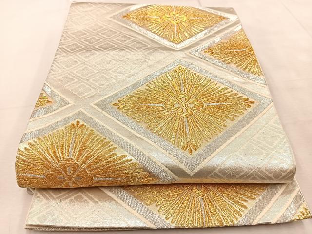 平和屋着物◎六通柄袋帯　雪輪笹花文　金銀糸　正絹　逸品　BAAU9069yc