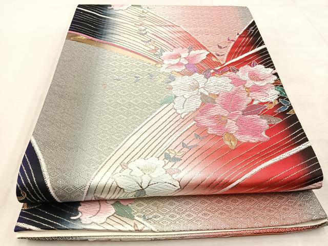 平和屋着物◎六通柄袋帯　唐織　花蝶文　金銀糸　正絹　逸品　BAAU9074yc