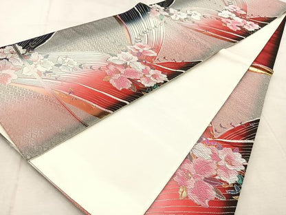 平和屋着物◎六通柄袋帯　唐織　花蝶文　金銀糸　正絹　逸品　BAAU9074yc