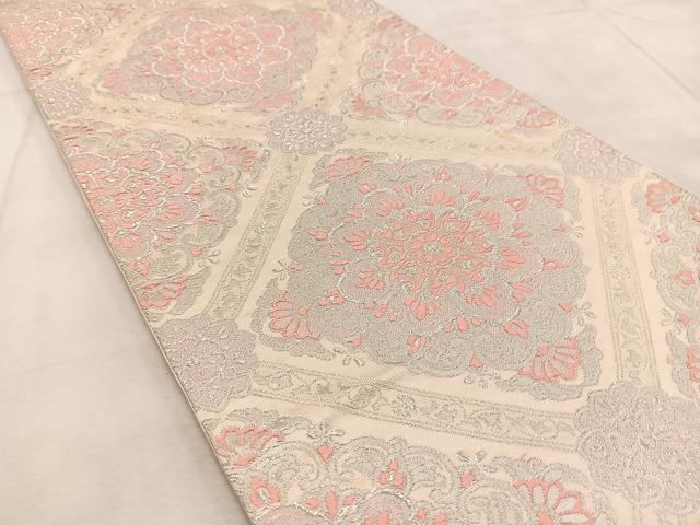 平和屋着物◎六通柄袋帯　唐織　菱天井花文　銀糸　やまとオリジナル　正絹　逸品　BAAU9075yc