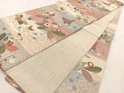 平和屋着物◎六通柄袋帯　唐織　草花胡蝶　金糸　正絹　逸品　BAAU9094yc