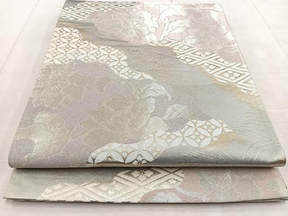 平和屋着物◎六通柄袋帯　吉祥更紗花唐草文　銀糸　正絹　逸品　BAAU9100yc