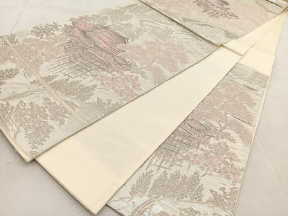 平和屋着物◎六通柄袋帯　京名所　プラチナ二重箔　正絹　逸品　BAAU9101yc